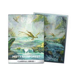 Caja de 100 fundas Dragon Shield Landfall Series con la ilustración de Misty Rainforest