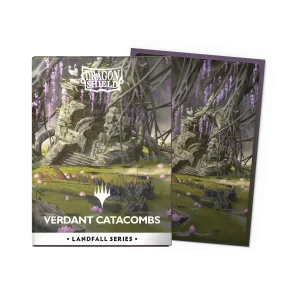 Caja de 100 fundas Dragon Shield Landfall Series con la ilustración de Verdant Catacombs